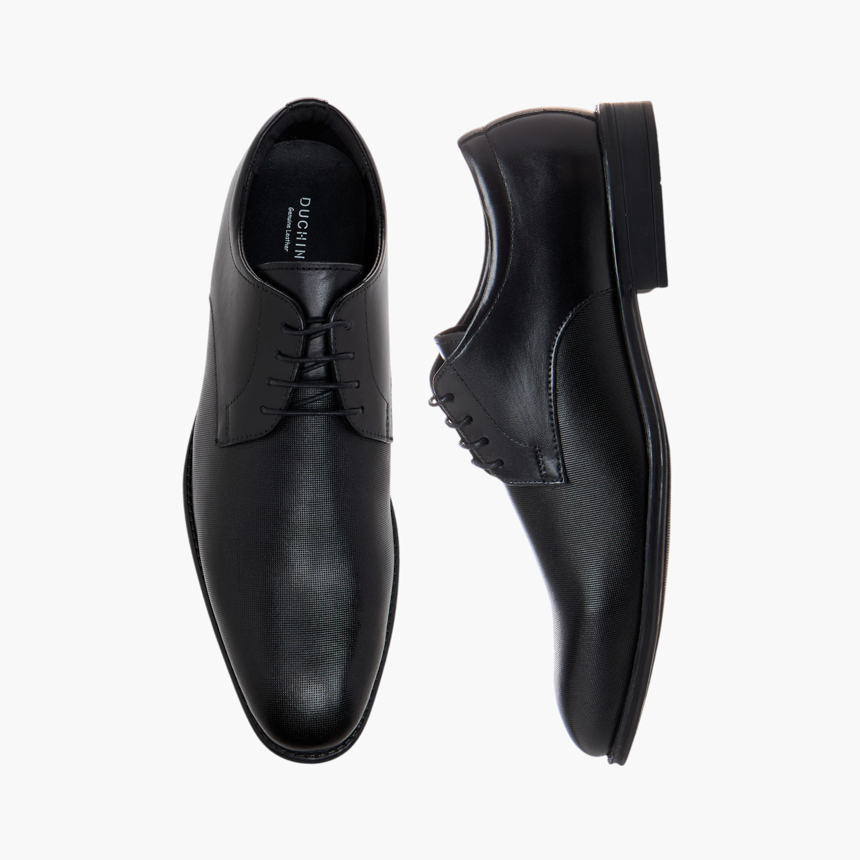Duchini Men's Leather Textured Lace-Up Derby Shoes-men-shoes-formalshoes-image-1