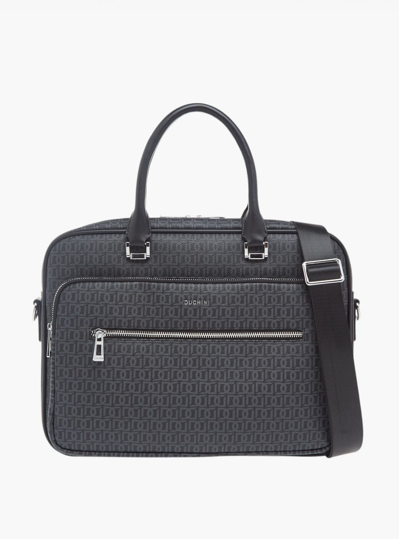 Duchini All-Over Monogram Print Laptop Bag with Handles and Adjustable Strap-men-bags-image-1