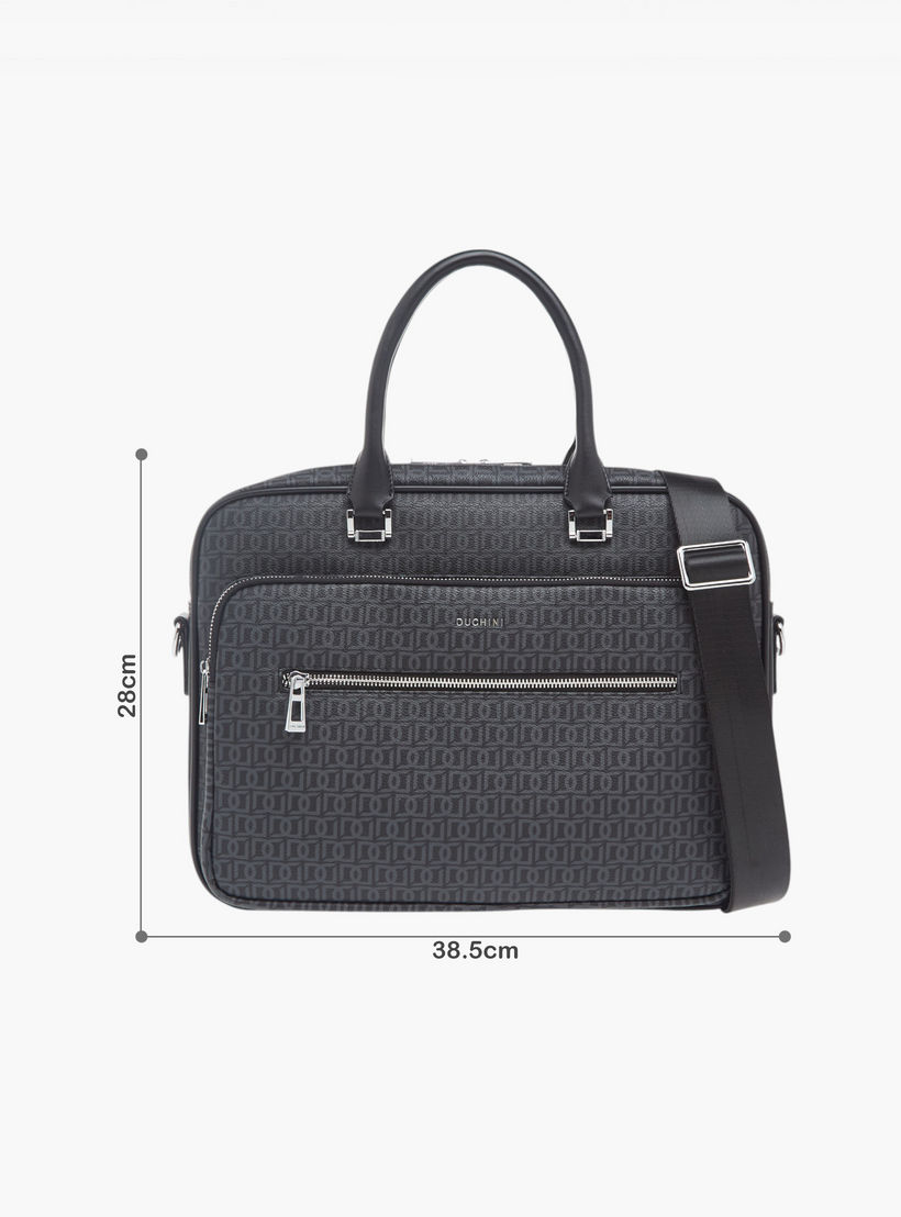 Duchini All-Over Monogram Print Laptop Bag with Handles and Adjustable Strap-men-bags-image-2