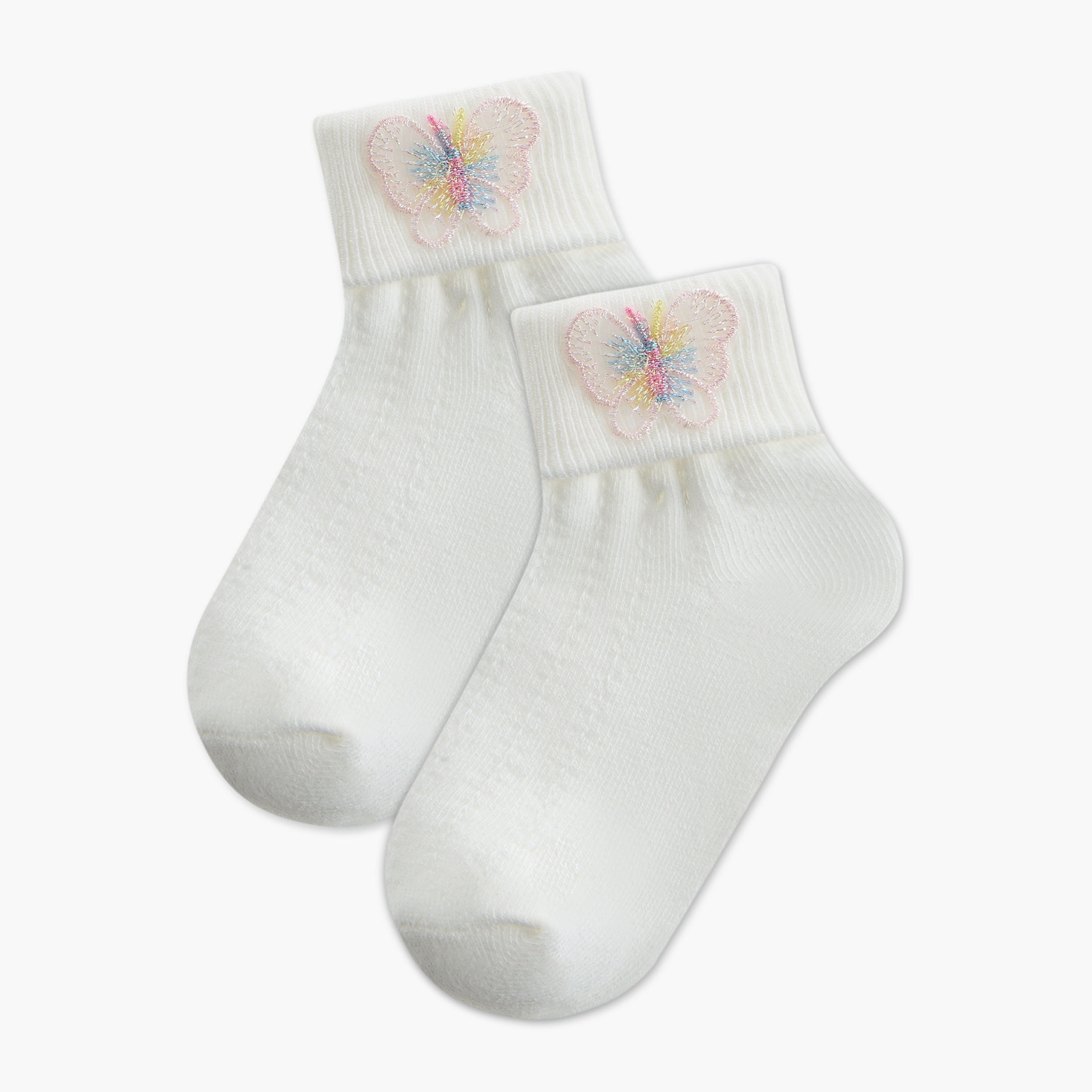 Pack of 2 Flora Bella Girls Socks with Butterfly Embroidery-girls-accessories-socks-image-1