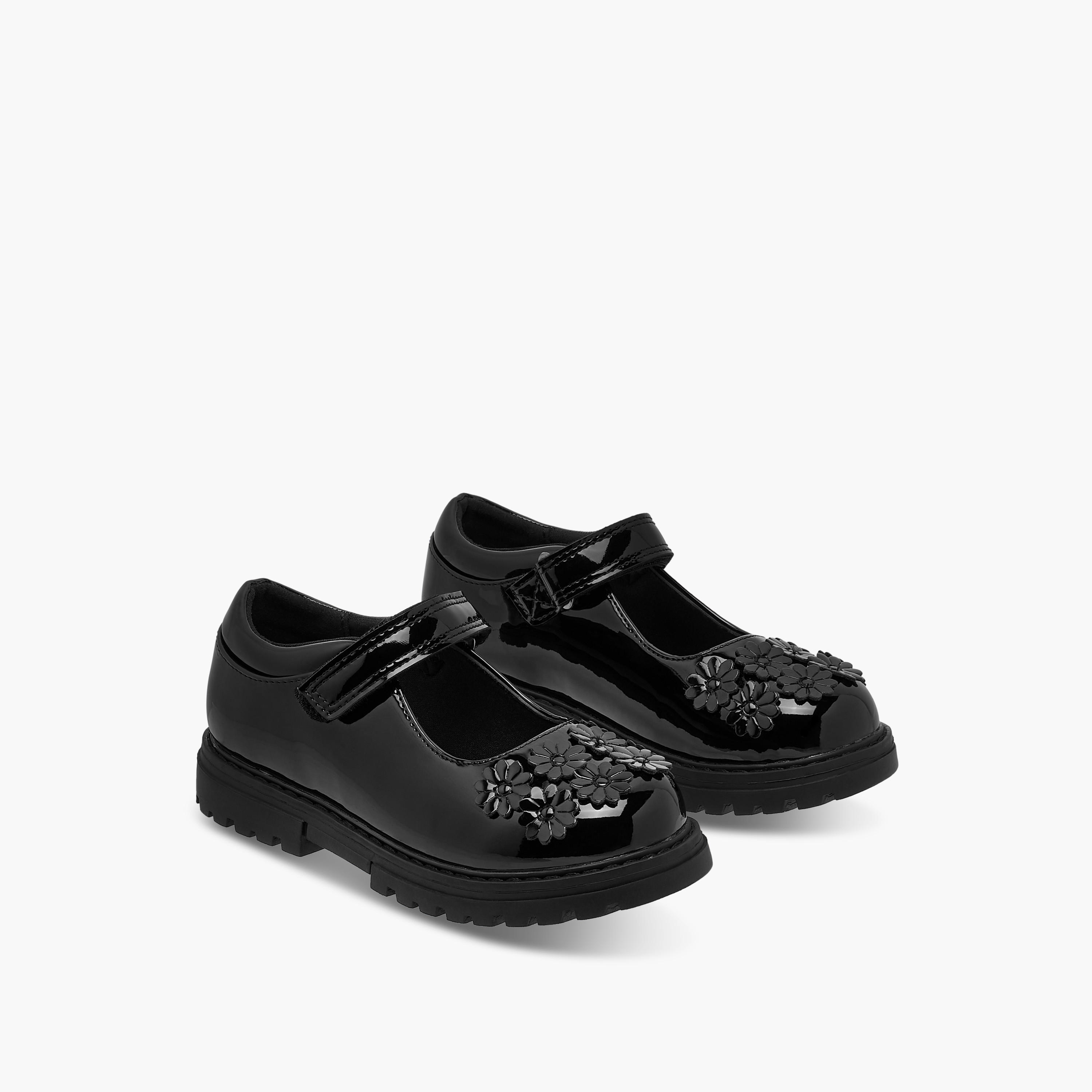 حذاء مدرسي ماري جين بزخارف زهرية وشريط إغلاق لاصق من جونيورز-girls-shoes-maryjanes-image-1