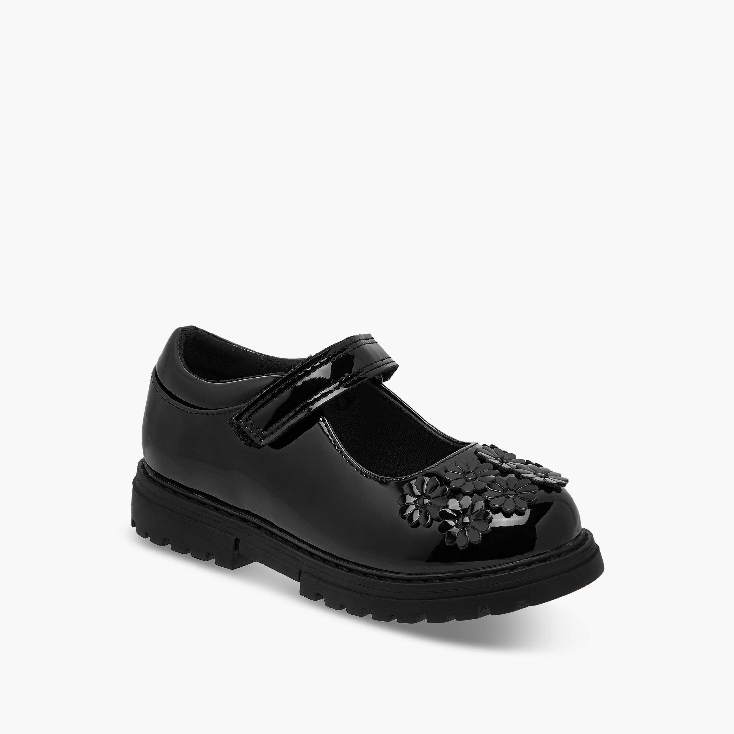 حذاء مدرسي ماري جين بزخارف زهرية وشريط إغلاق لاصق من جونيورز-girls-shoes-maryjanes-image-2