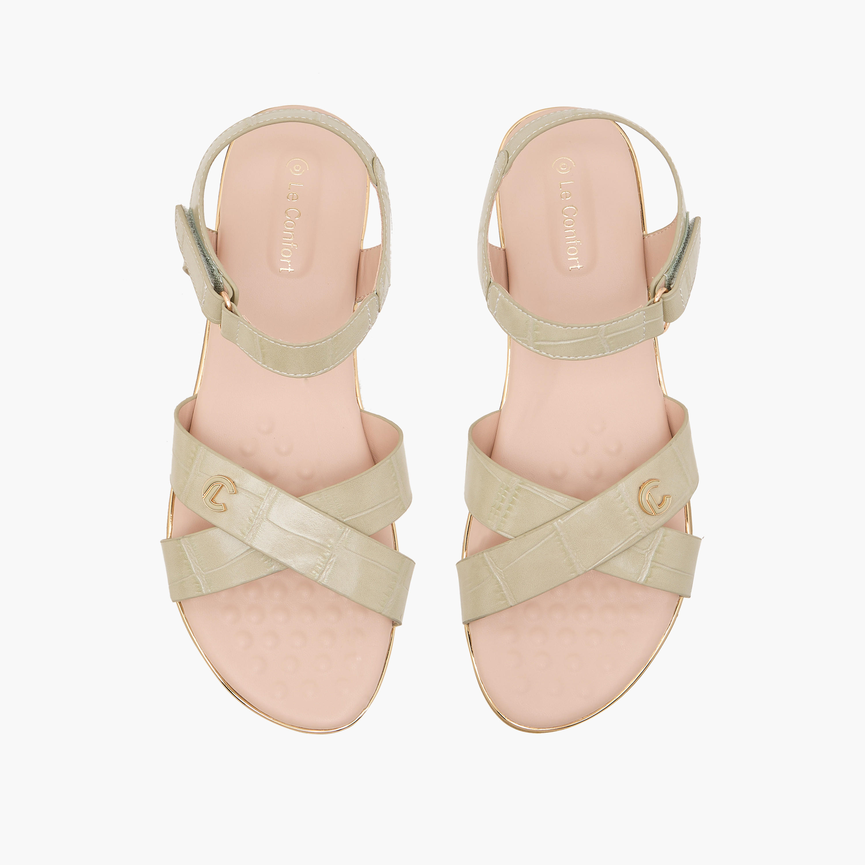 Le Confort Women Textured Cross Strap Sandals-women-shoes-flats-sandals-image-1
