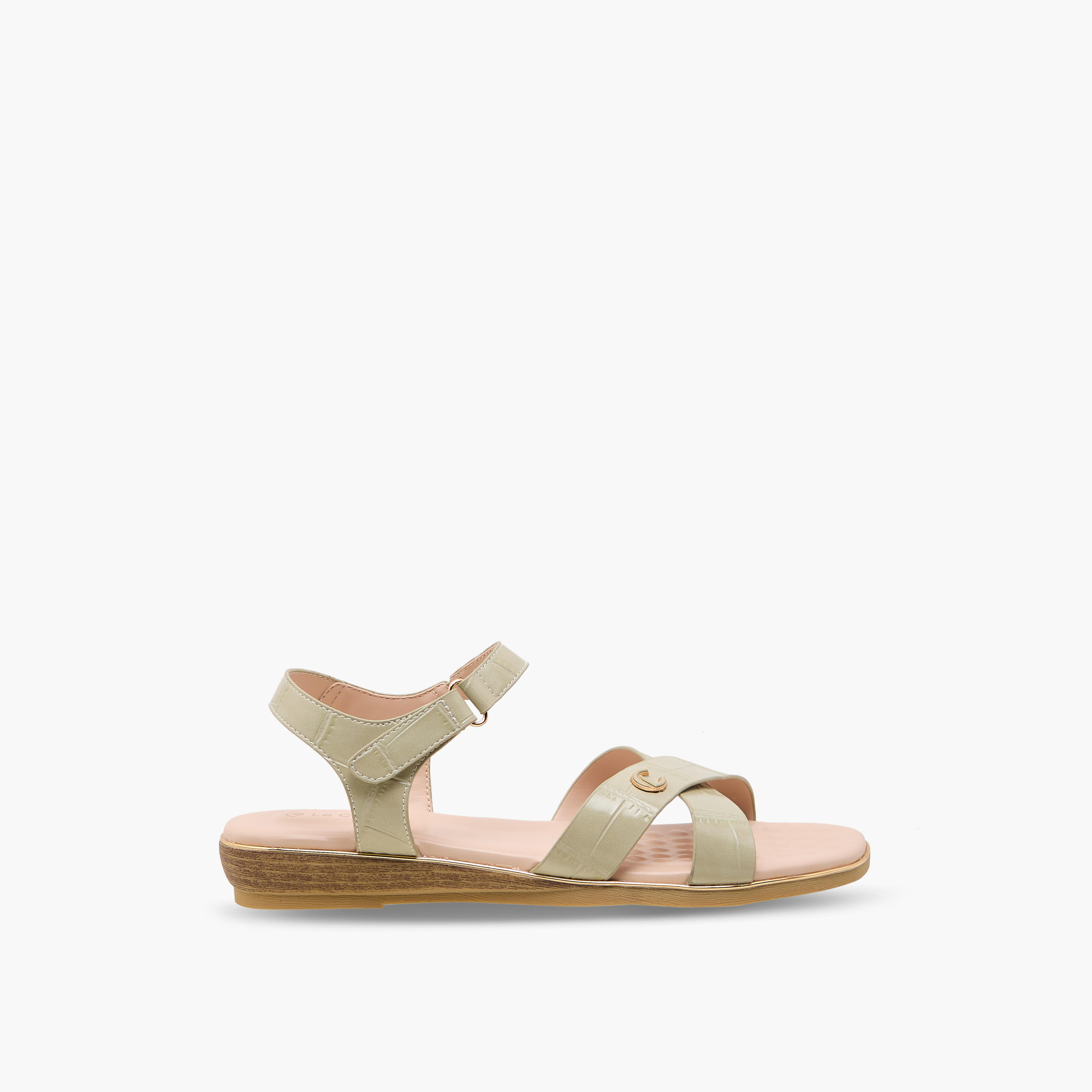 Le Confort Women Textured Cross Strap Sandals-women-shoes-flats-sandals-image-2