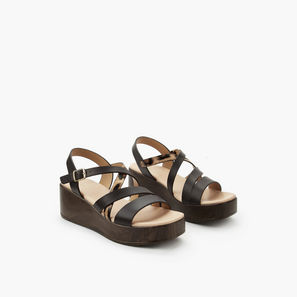 Surestep Women Lightweight Metallic Textured Cross Strap Flatform Sandals-women-shoes-sandals-image-1