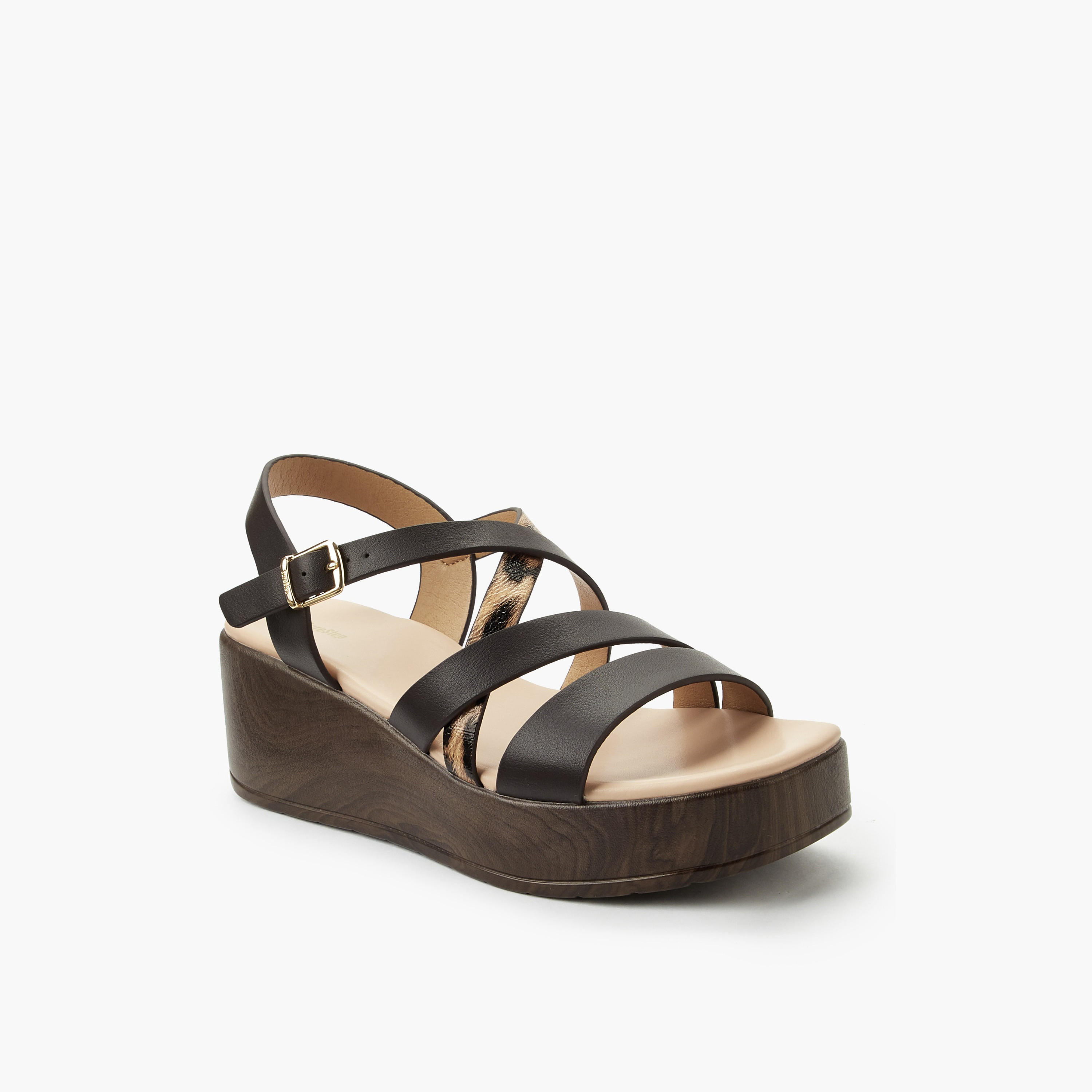 صندل فلاتفورم معدني خفيف الوزن بأشرطة متقاطعة وملمس بارز للنساء من شورستيب-women-shoes-sandals-heeled-image-2