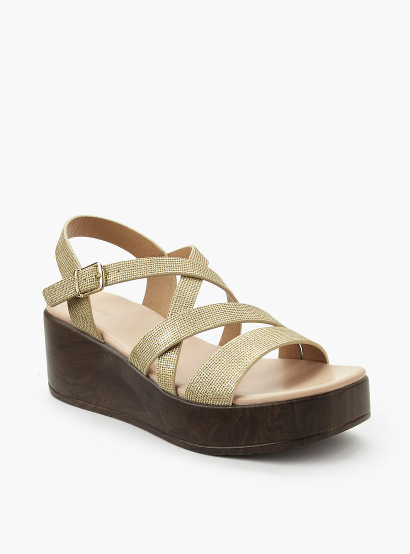 Surestep Women Lightweight Metallic Textured Cross Strap Flatform Sandals-women-shoes-sandals-heeled-image-2