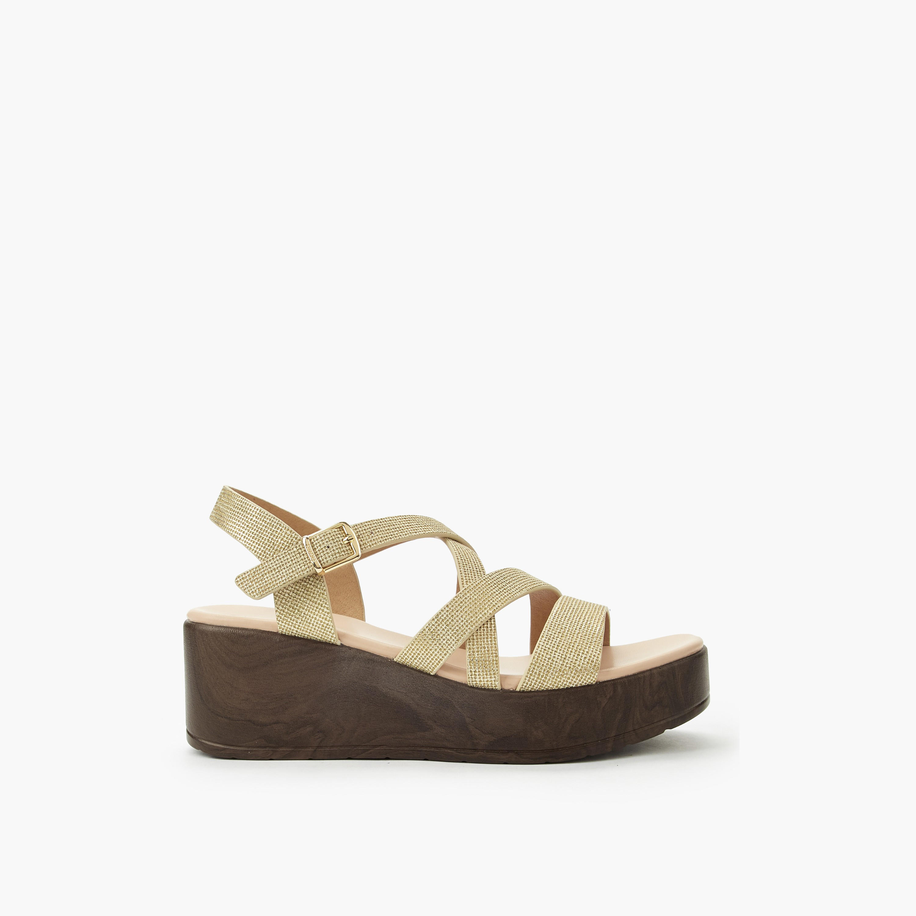 Surestep Women Lightweight Metallic Textured Cross Strap Flatform Sandals-women-shoes-sandals-heeled-image-3