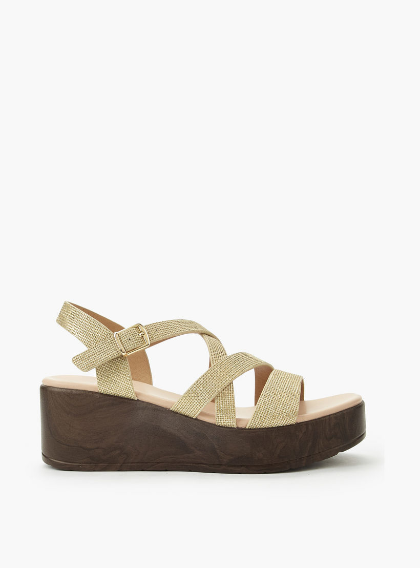 Surestep Women Lightweight Metallic Textured Cross Strap Flatform Sandals-women-shoes-sandals-heeled-image-3