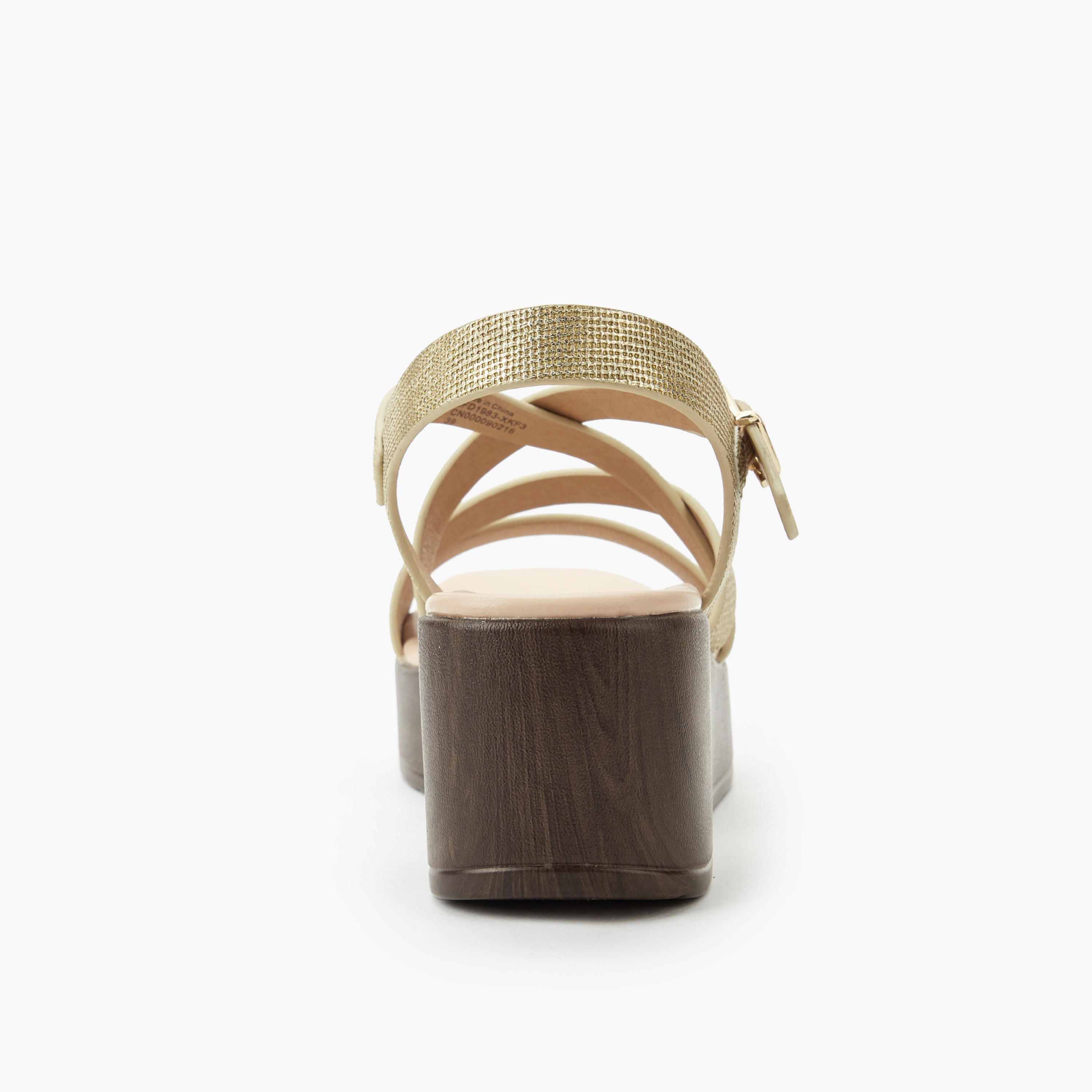 Surestep Women Lightweight Metallic Textured Cross Strap Flatform Sandals-women-shoes-sandals-heeled-image-4